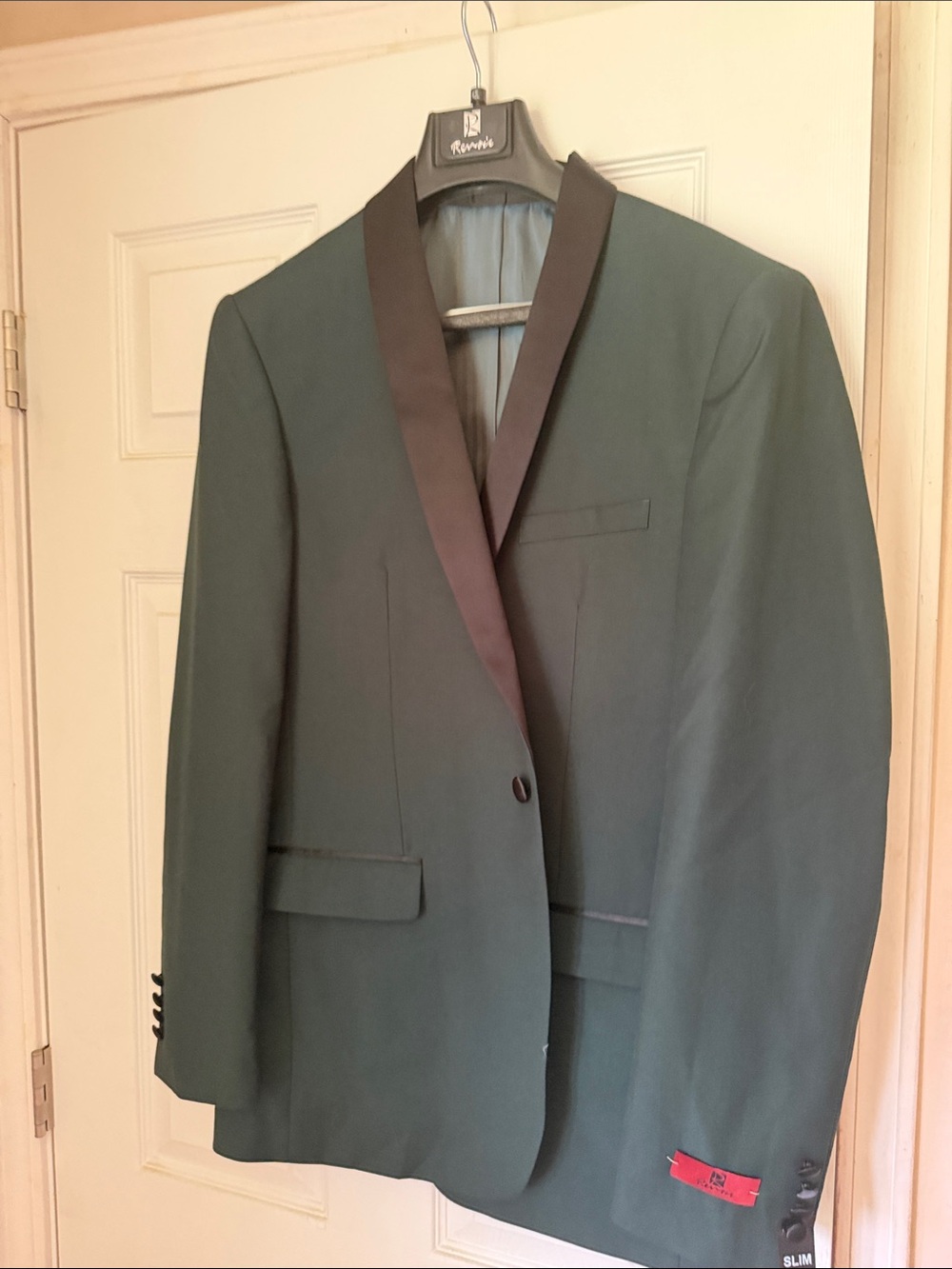 Slim Green Men's Tuxedo Blazer with Black Satin Lapel